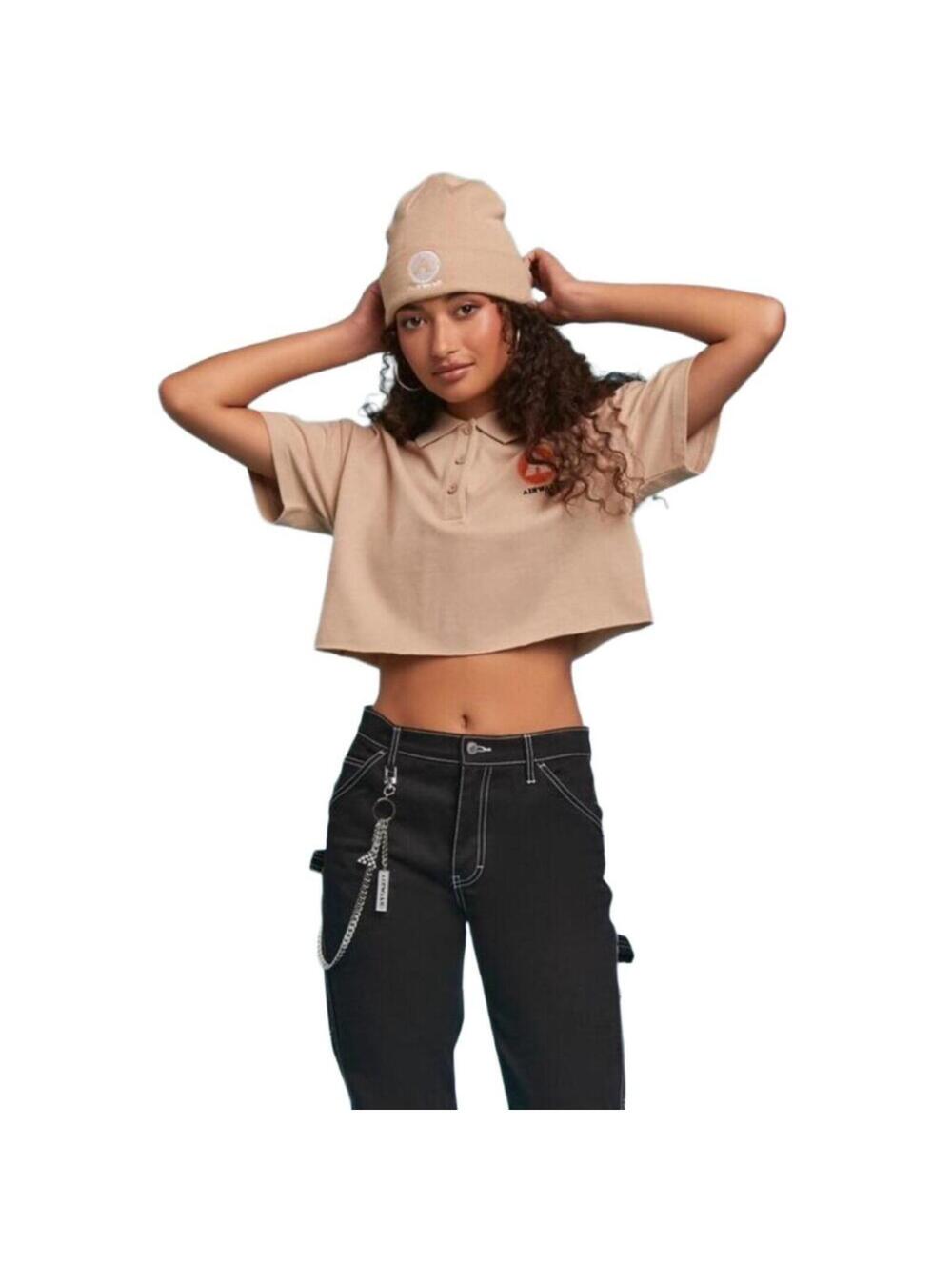 NWT Airwalk Beige Crop Top Polo Womens Plus 0X Retro Skater